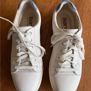 Born White Leather Sneakers with Light Blue Heel Tab